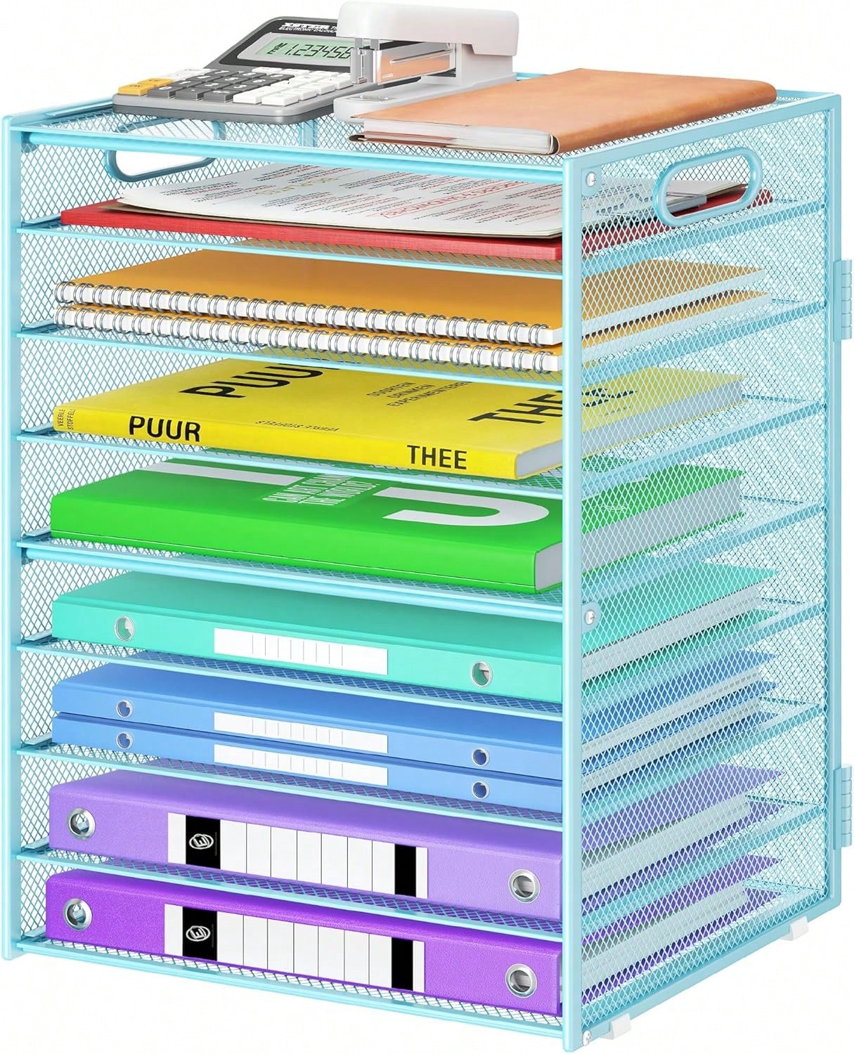 Letter Tray Desk - 9 Tier Paper Organizer With Handle,