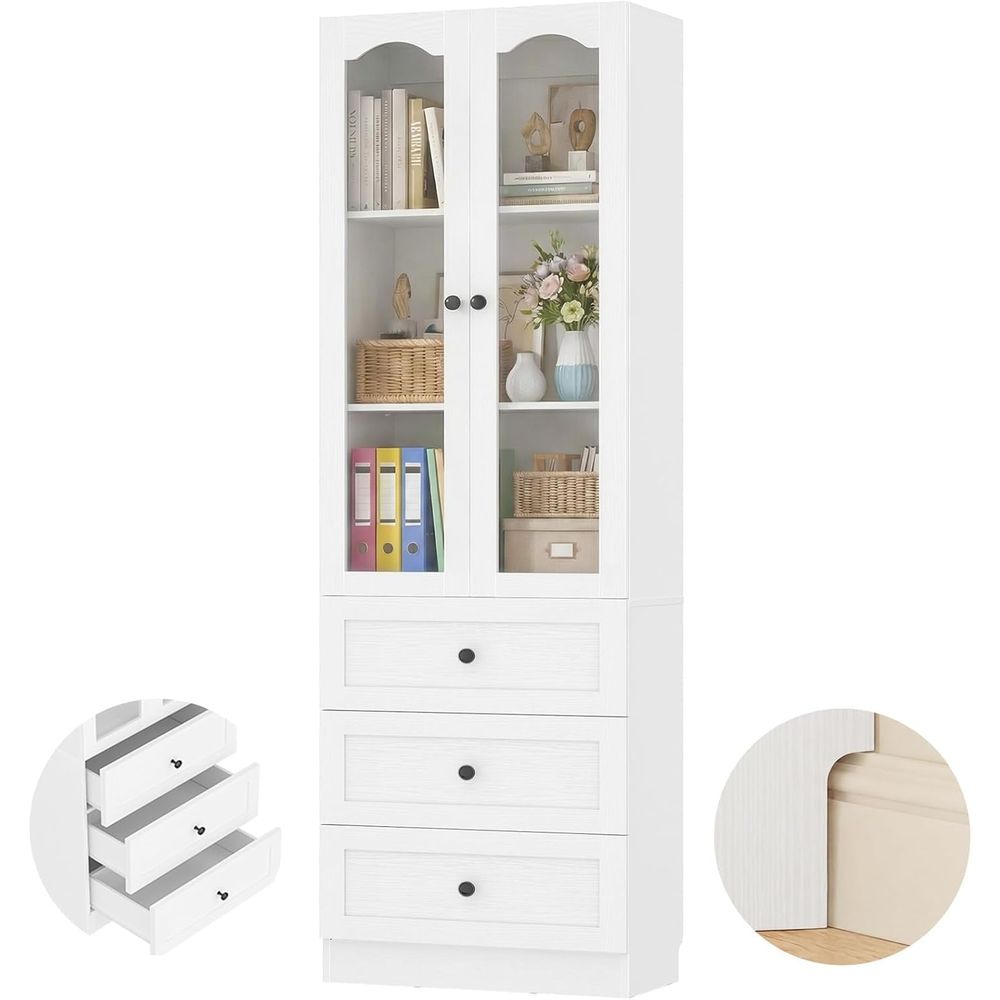 Bookcase Wood Shelf - 80 High 3-Shelf Glass-Door Bookcase, Adjustable