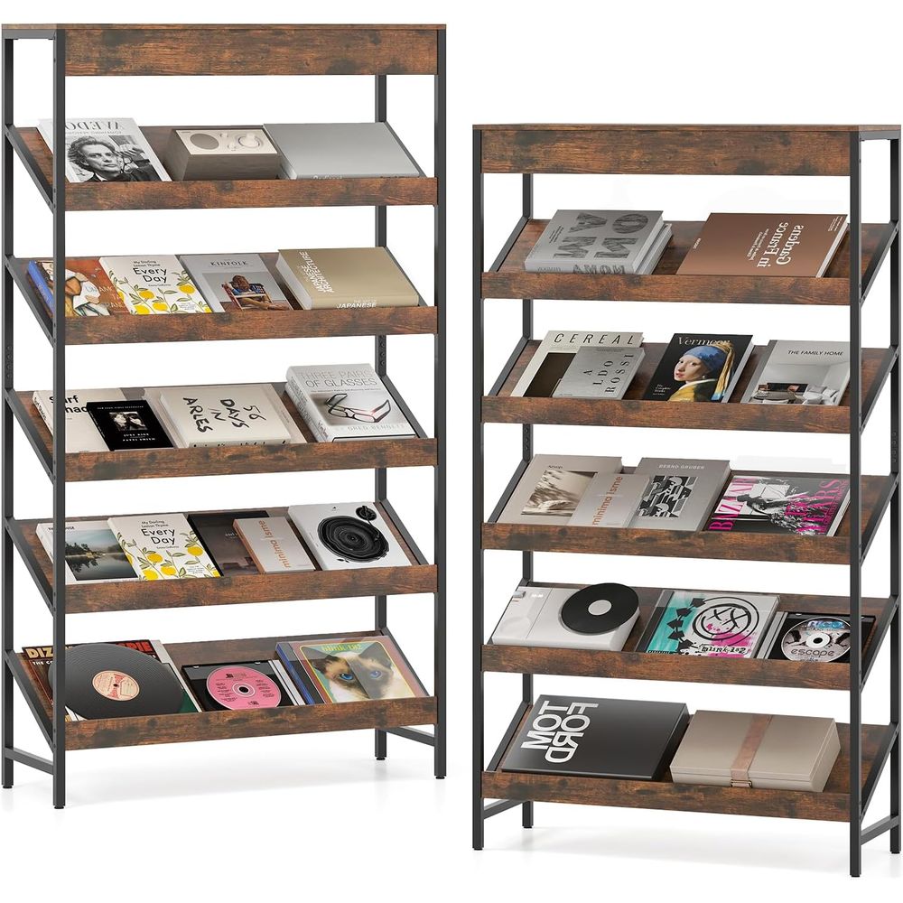 Home Office Industrial Style - 6-Tier Tall Standing Bookcase with Angled