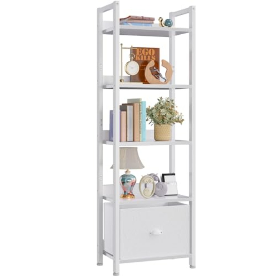 Bookcase Wood Shelf - Bookshelf with Drawer, Tall Narrow Bookcase