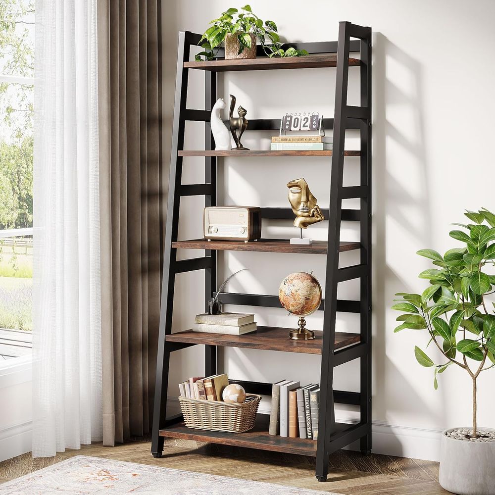 Home Office Industrial Style - 5-Tier Industrial Style Bookshelf - Ladder