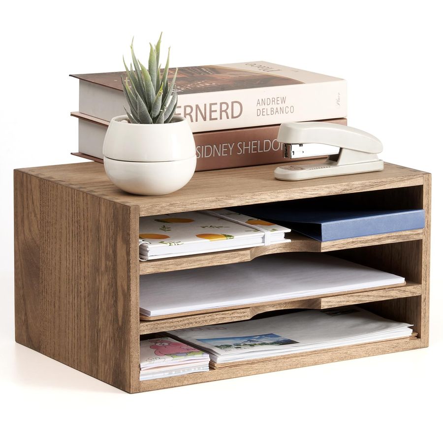 Letter Tray Desk - Wooden Desktop Organizer Paper Storage Letter