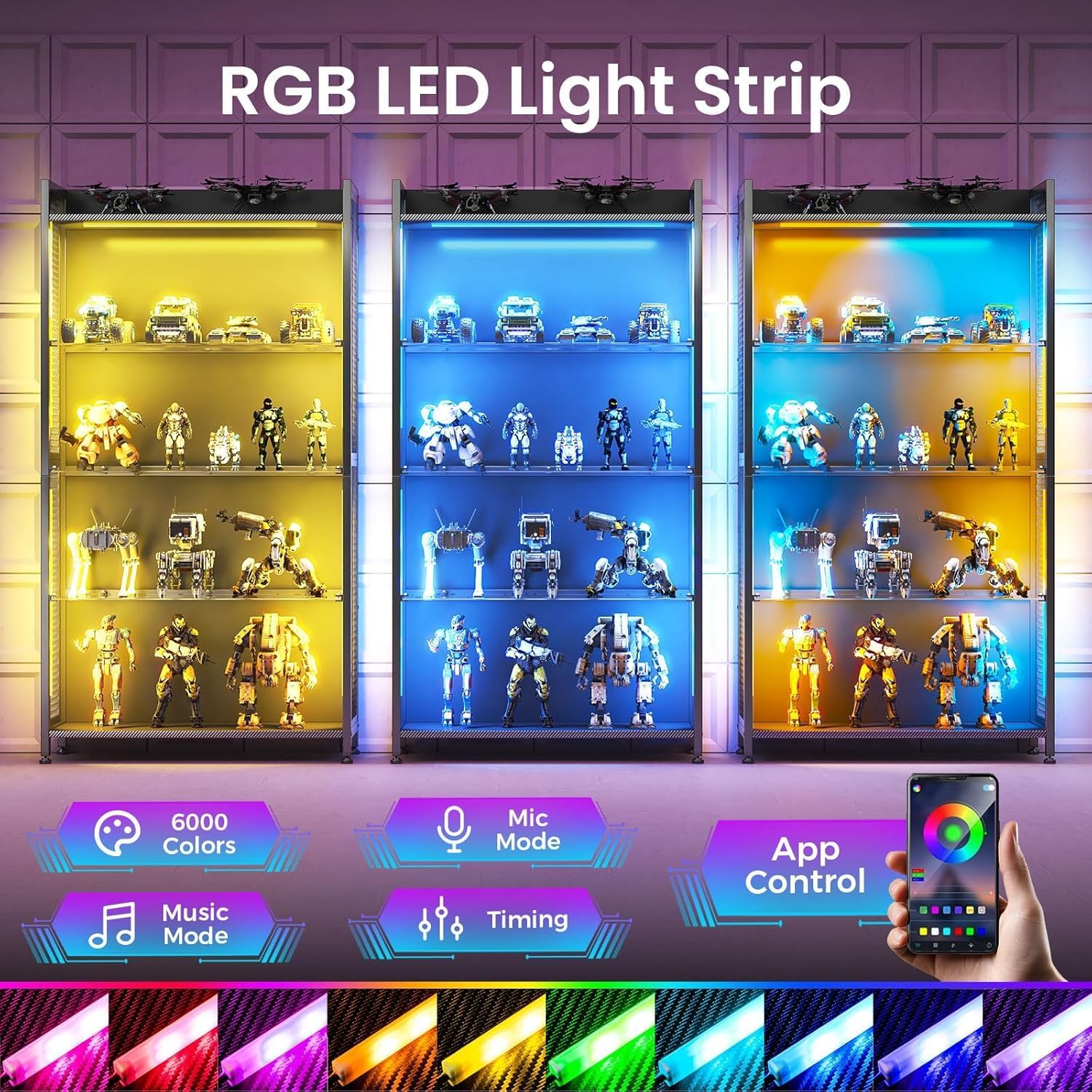 LED Display Case with Glass Sh - مراجعة Bookcase Wood Shelf وسعره