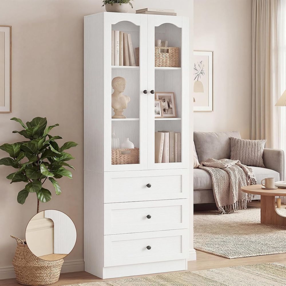 80 High 3-Shelf Glass-Door Boo - مراجعة Bookcase Wood Shelf وسعره