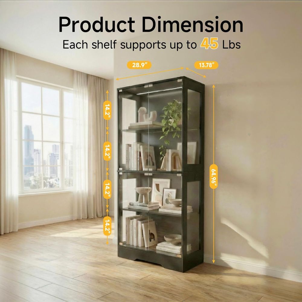 Dual-Tier Glass Display Cabine - مراجعة Bookcase Wood Shelf وسعره