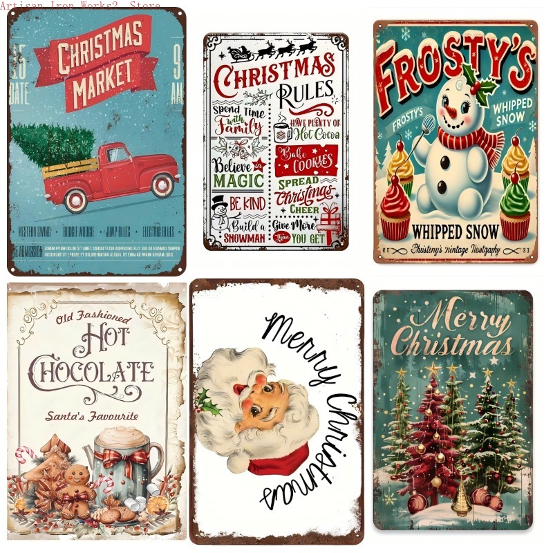 6pcs iron Christmas retro tin  - مراجعة Home Office Industrial Style وسعره