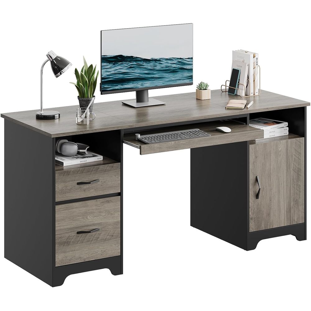 Gray 59 Executive Desk with 2  - مراجعة Drawer Pedestal Cabinet وسعره
