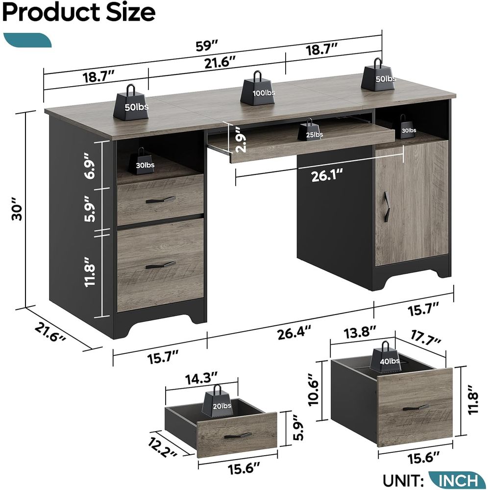 Gray 59 Executive Desk with 2  - مراجعة Drawer Pedestal Cabinet وسعره