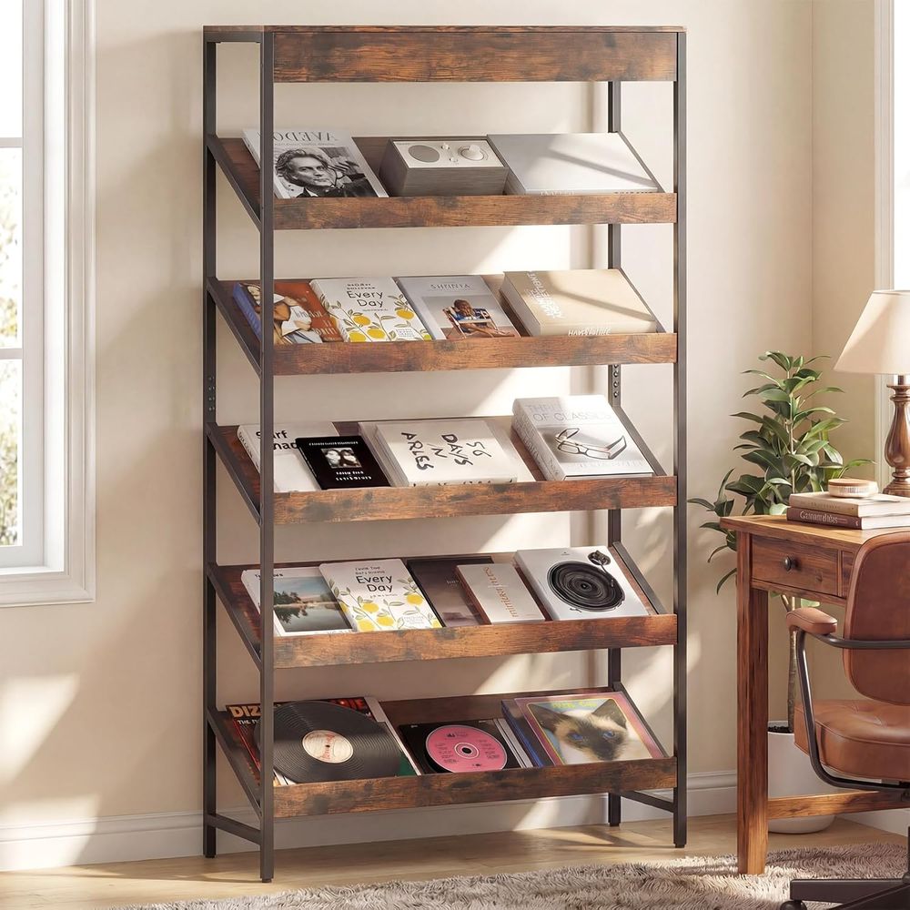 6-Tier Tall Standing Bookcase  - مراجعة Home Office Industrial Style وسعره