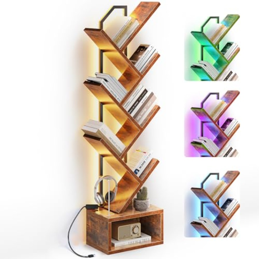 Tree Bookshelf with LED Lights - مراجعة Bookcase Wood Shelf وسعره