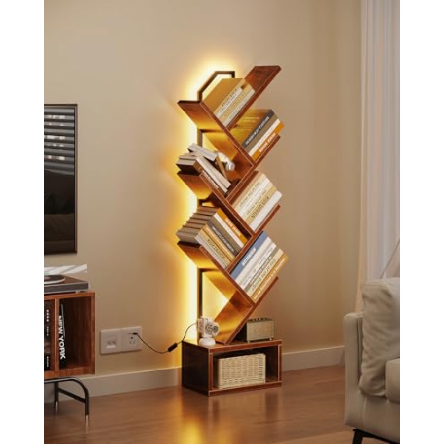 Tree Bookshelf with LED Lights - مراجعة Bookcase Wood Shelf وسعره