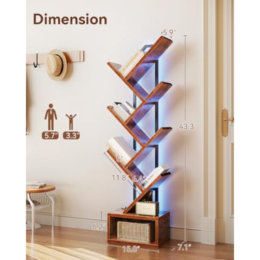 Tree Bookshelf with LED Lights - مراجعة Bookcase Wood Shelf وسعره