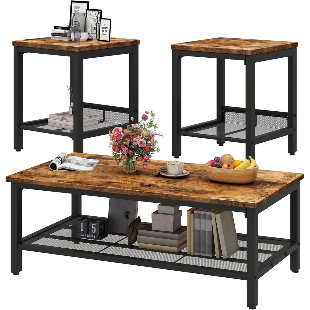 Vintage 3-Piece Wood Coffee Ta - مراجعة Home Office Industrial Style وسعره
