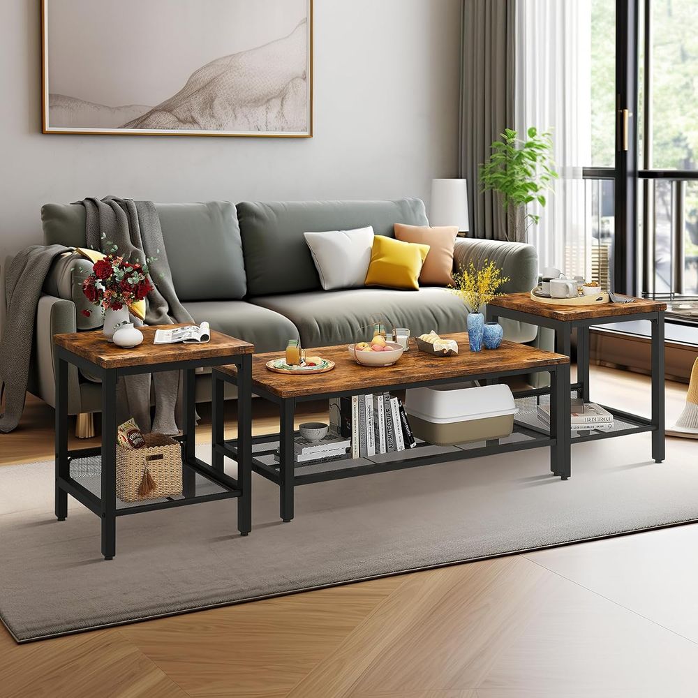 Vintage 3-Piece Wood Coffee Ta - مراجعة Home Office Industrial Style وسعره