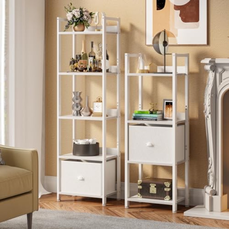 Bookshelf with Drawer, Tall Na - مراجعة Bookcase Wood Shelf وسعره