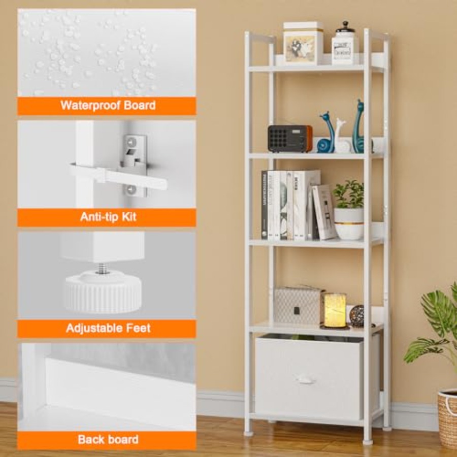Bookshelf with Drawer, Tall Na - مراجعة Bookcase Wood Shelf وسعره