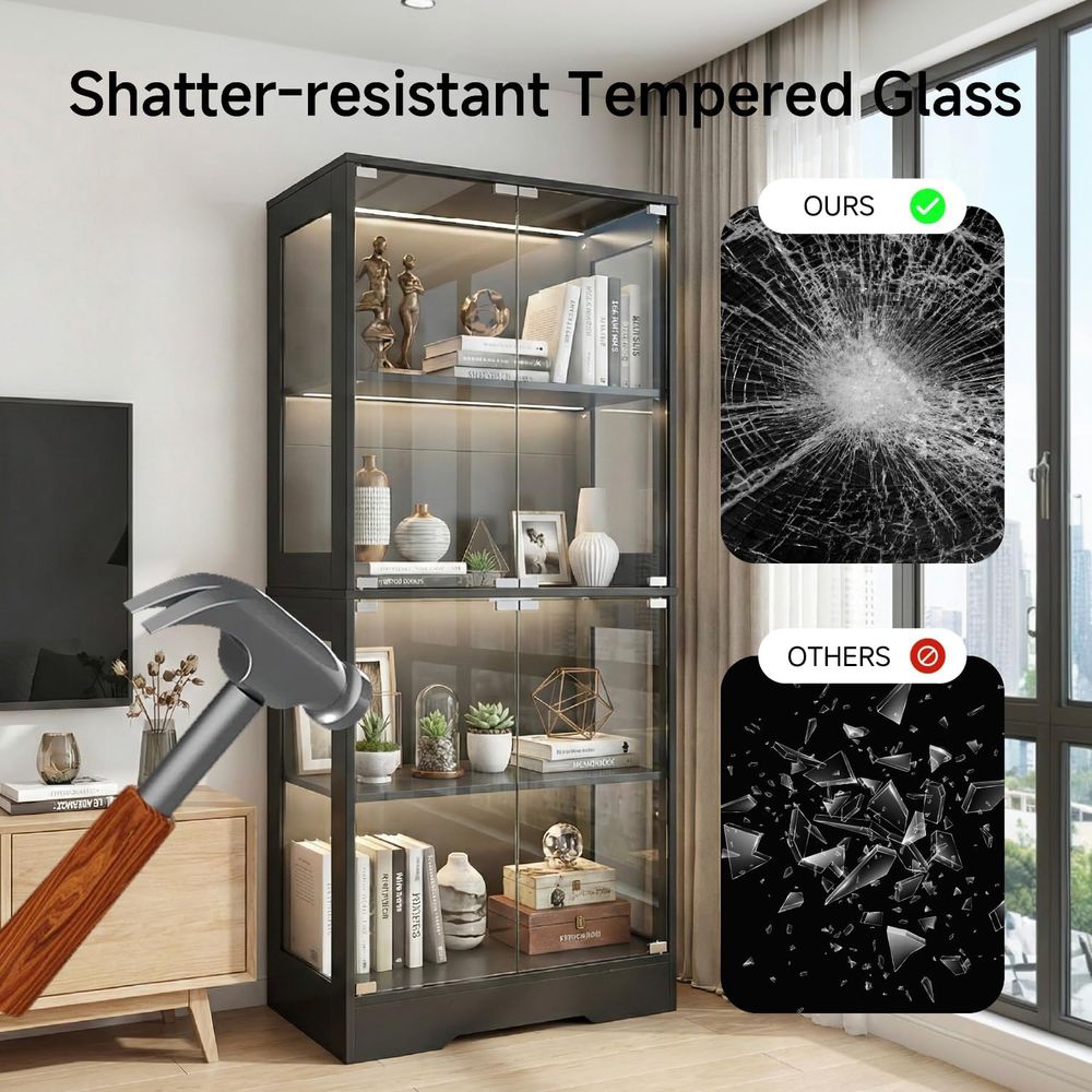 5.5ft Tall 2-Door Glass Displa - مراجعة Bookcase Wood Shelf وسعره
