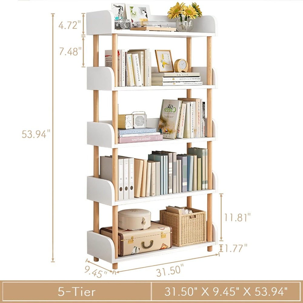 5-Tier Wooden Open Bookcase -  - مراجعة Bookcase Wood Shelf وسعره