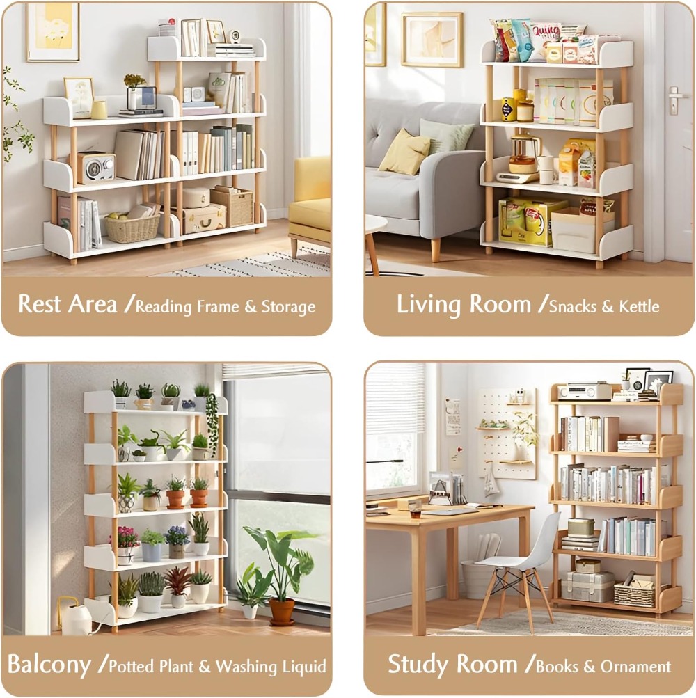 5-Tier Wooden Open Bookcase -  - مراجعة Bookcase Wood Shelf وسعره