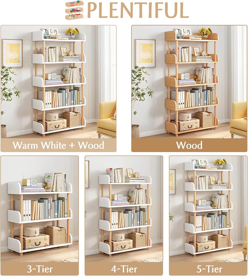 5-Tier Wooden Open Bookcase -  - مراجعة Bookcase Wood Shelf وسعره