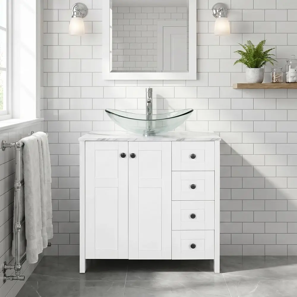 Inch White Bathroom Vanity wit - مراجعة Drawer Pedestal Cabinet وسعره