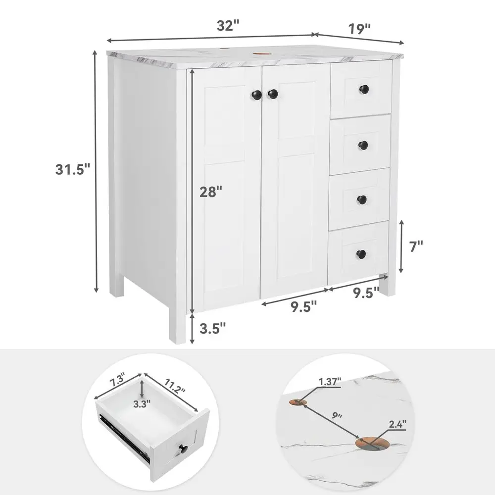 Inch White Bathroom Vanity wit - مراجعة Drawer Pedestal Cabinet وسعره