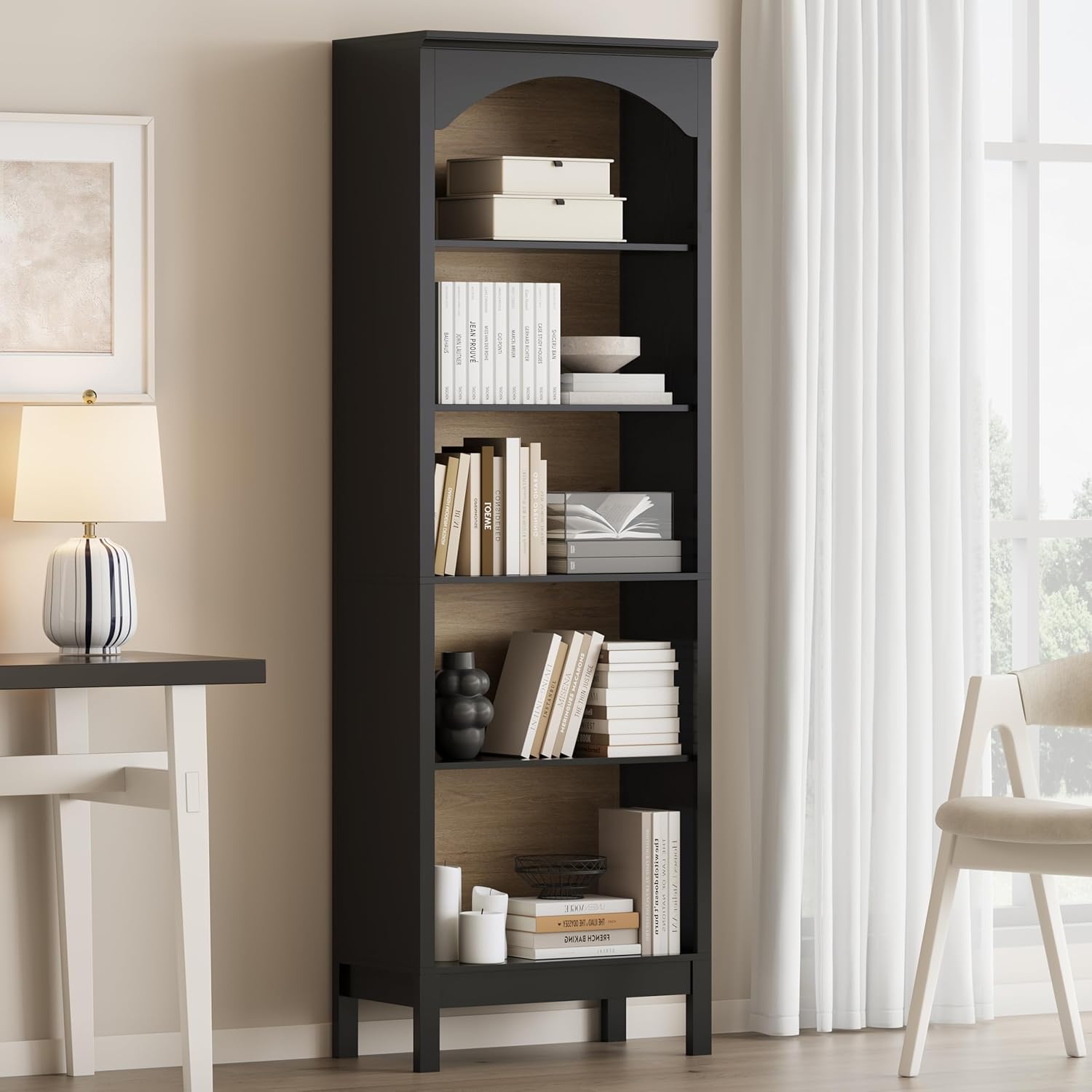 Arched Bookshelf with 5 Tier O - مراجعة Bookcase Wood Shelf وسعره
