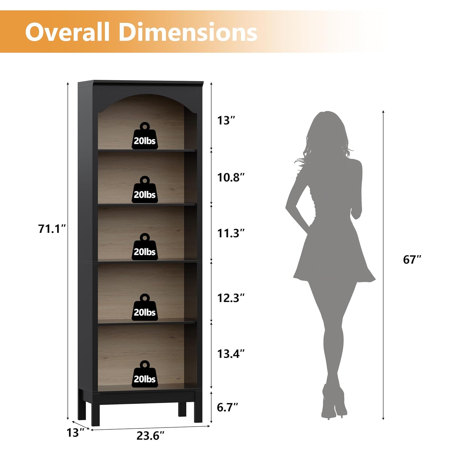 Arched Bookshelf with 5 Tier O - مراجعة Bookcase Wood Shelf وسعره