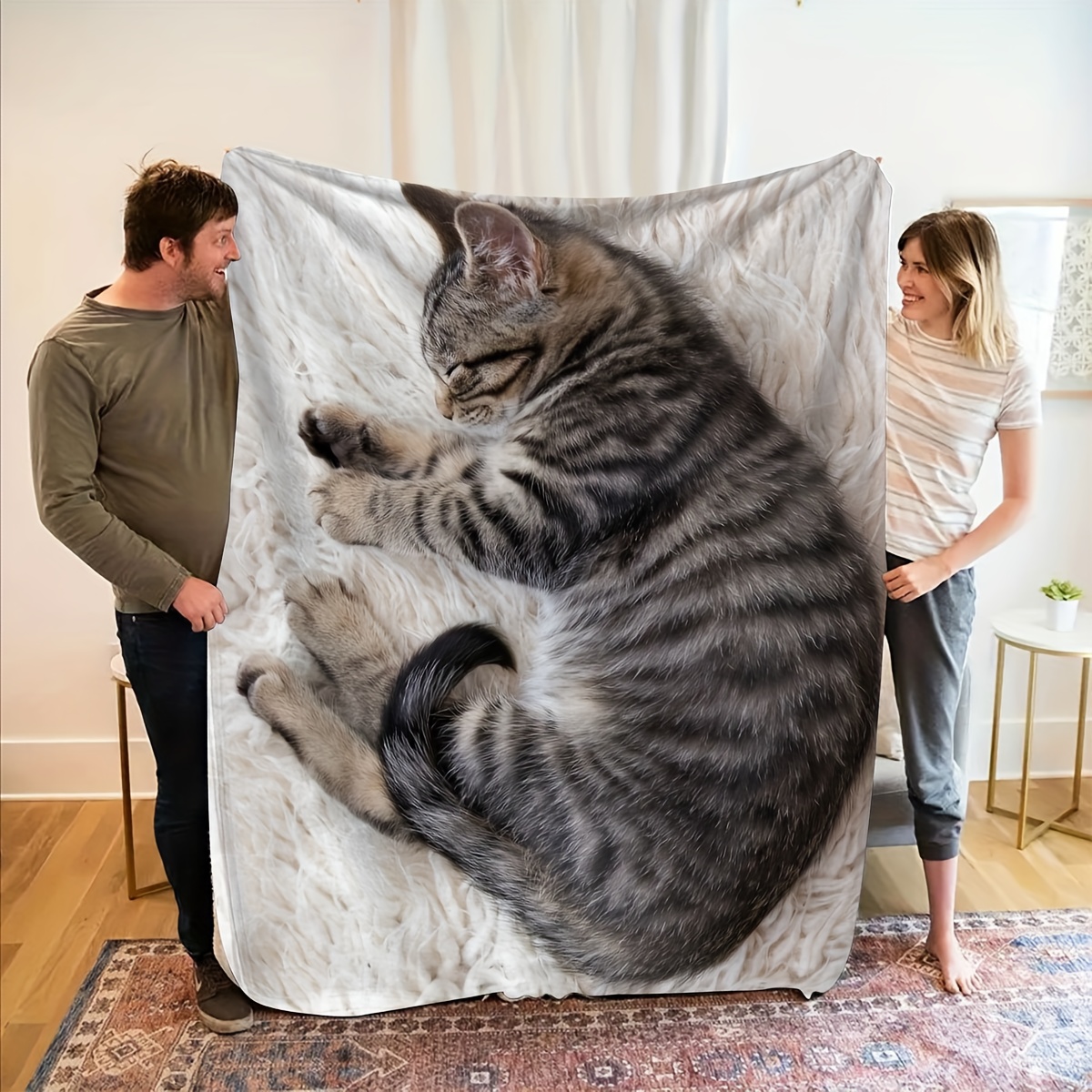 Sleeping Cat Flannel Blanket,  - مراجعة Home Office Design Ideas وسعره