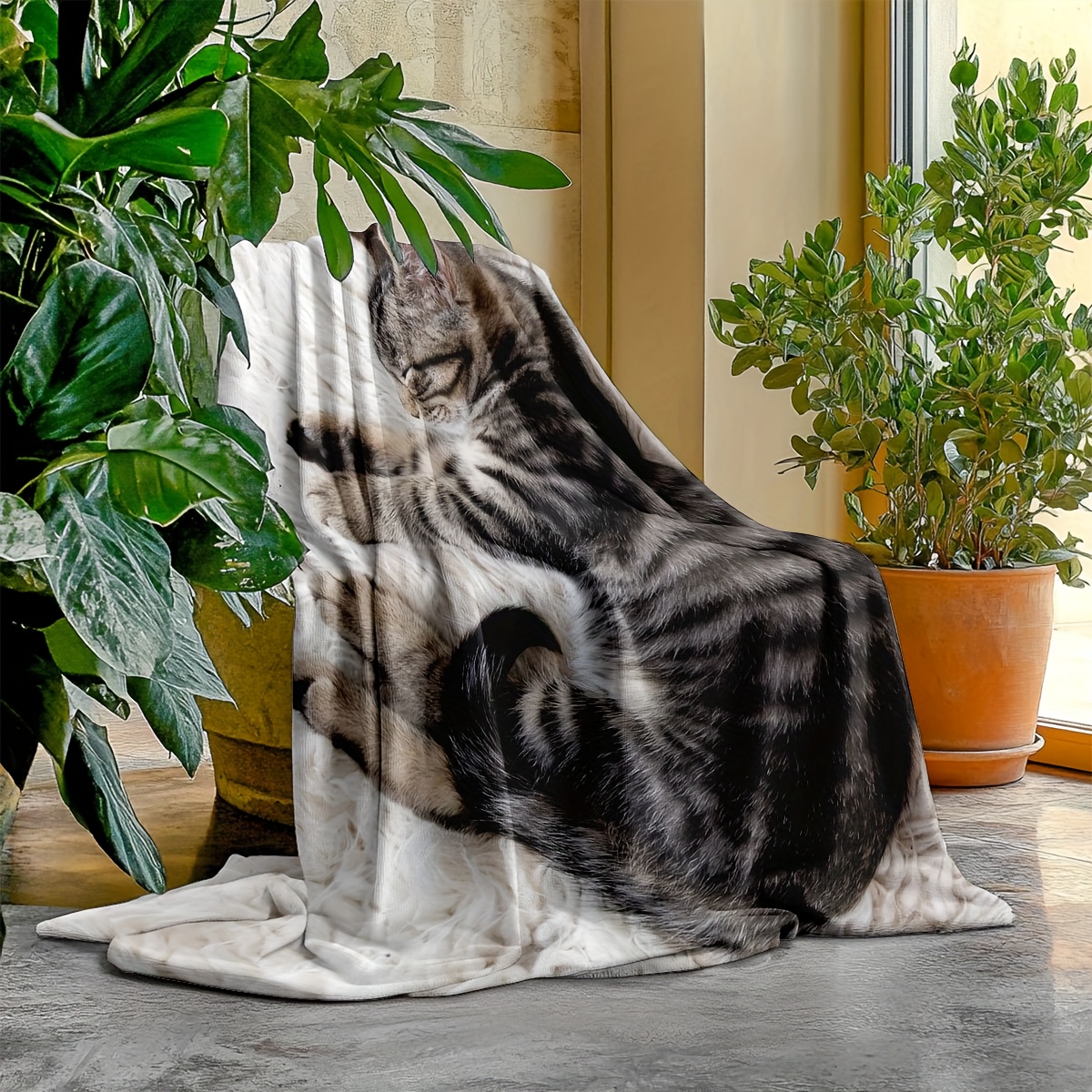 Sleeping Cat Flannel Blanket,  - مراجعة Home Office Design Ideas وسعره