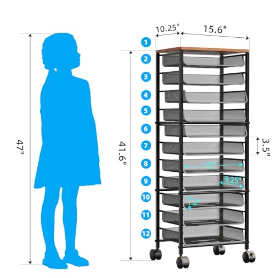 12 Tier Rolling File Cart, Woo - مراجعة Letter Tray Desk وسعره