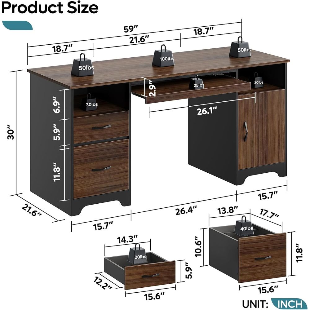 59 Executive Desk with 2 Drawe - مراجعة Drawer Pedestal Cabinet وسعره