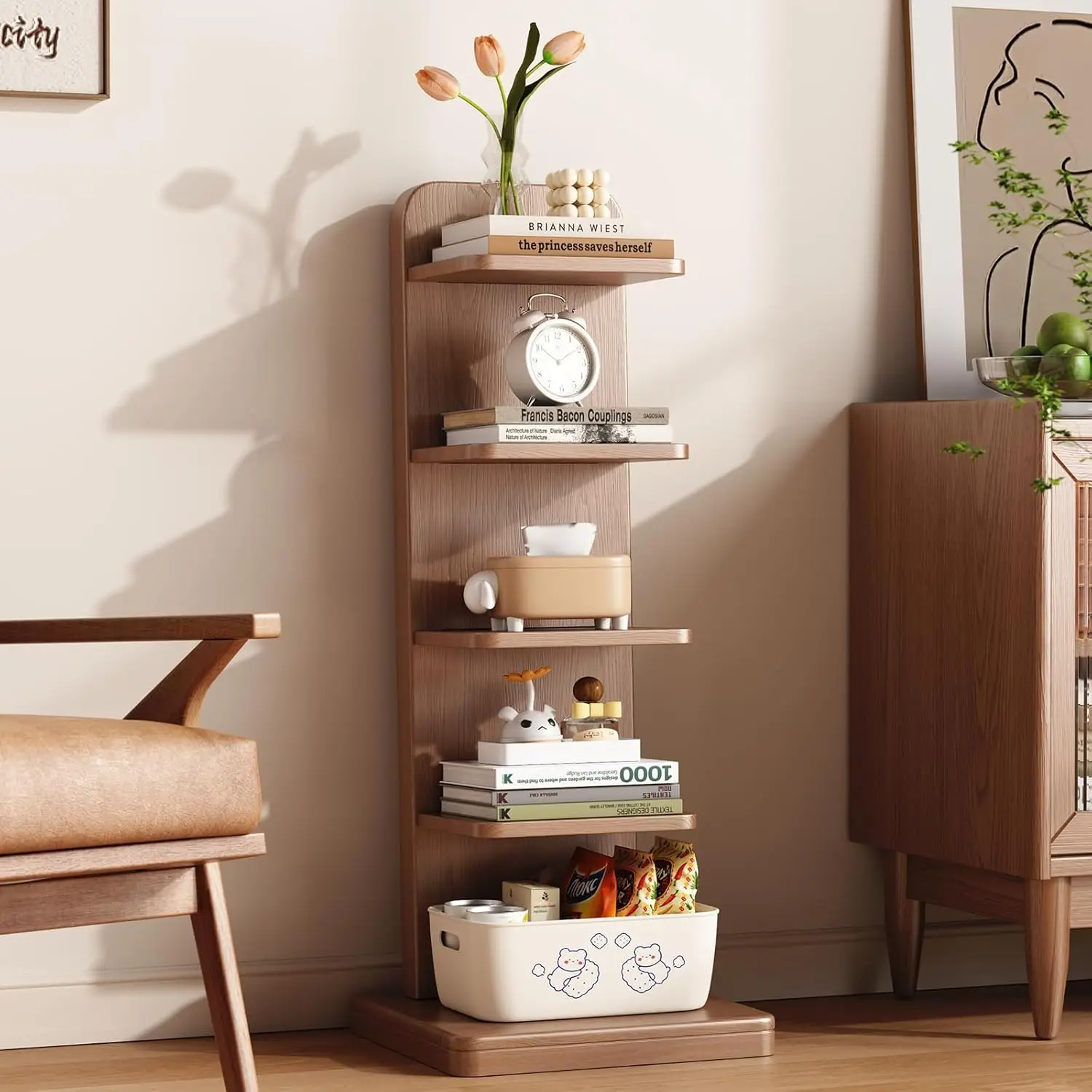 Narrow Ladder Bookcase 5 Shelf - مراجعة Bookcase Wood Shelf وسعره