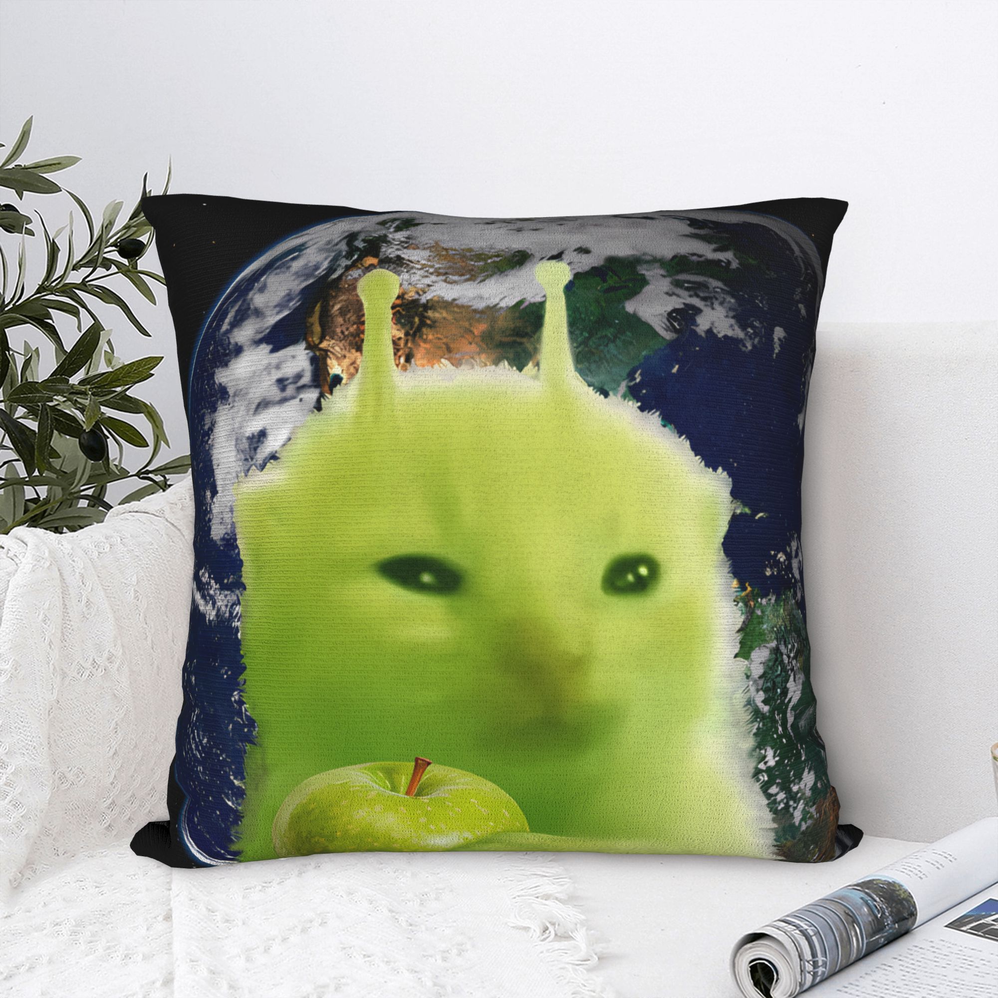 Green Alien Cat Meme Pillow Co - مراجعة Home Office Design Ideas وسعره
