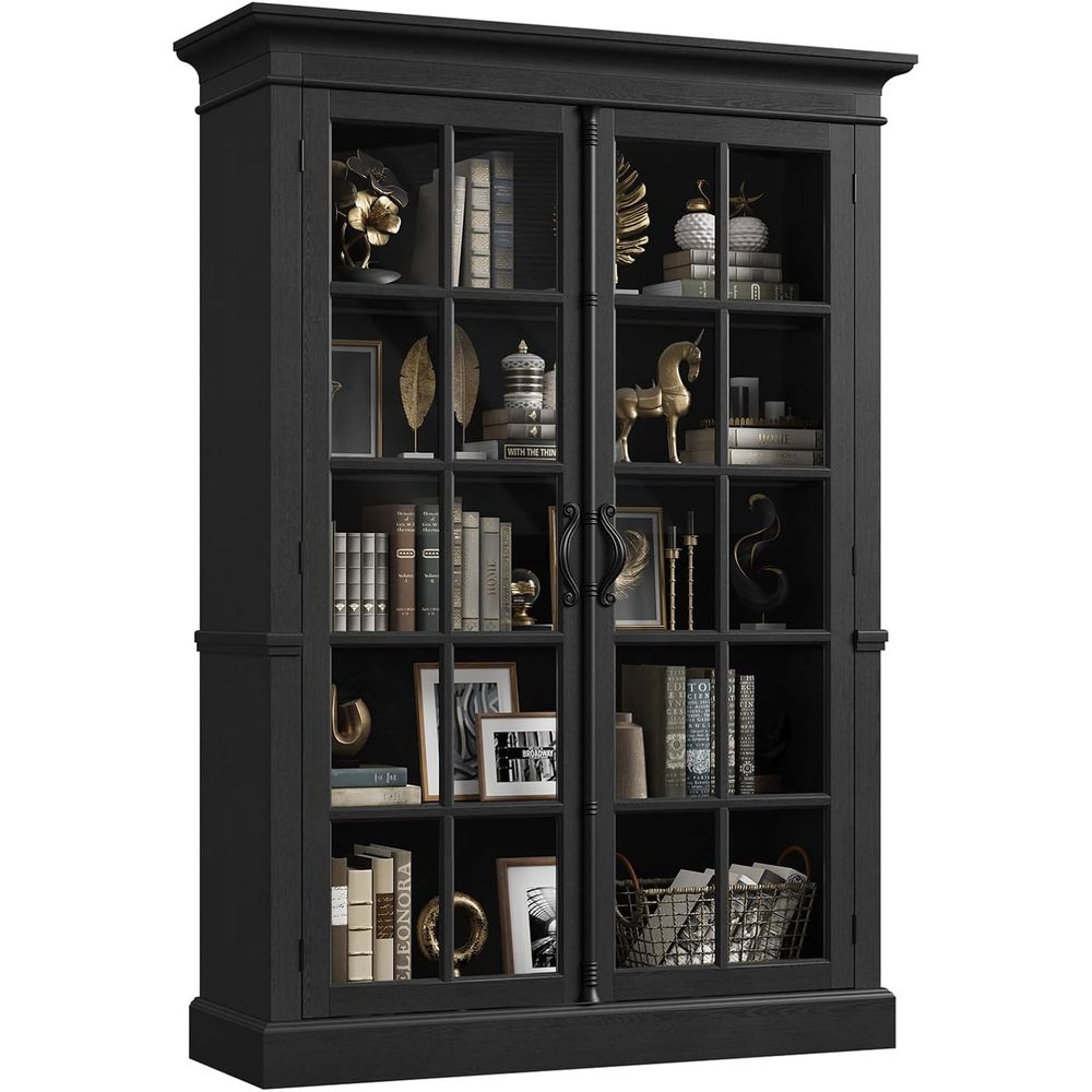 65 Tall Display Cabinet with A - مراجعة Bookcase Wood Shelf وسعره