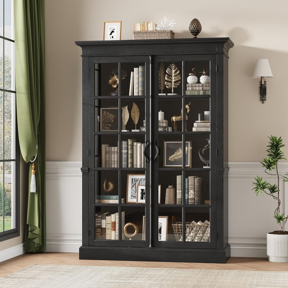 65 Tall Display Cabinet with A - مراجعة Bookcase Wood Shelf وسعره