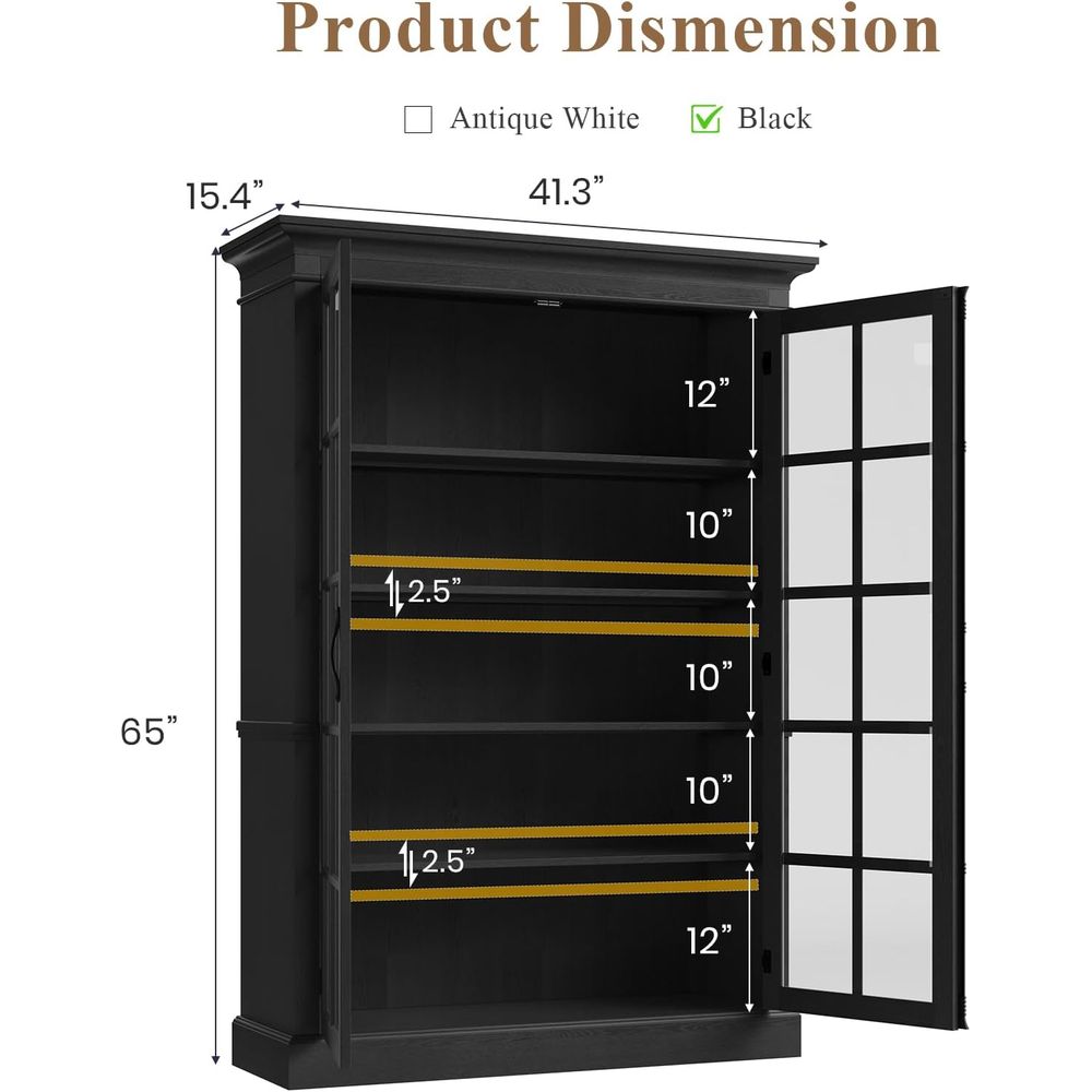 65 Tall Display Cabinet with A - مراجعة Bookcase Wood Shelf وسعره