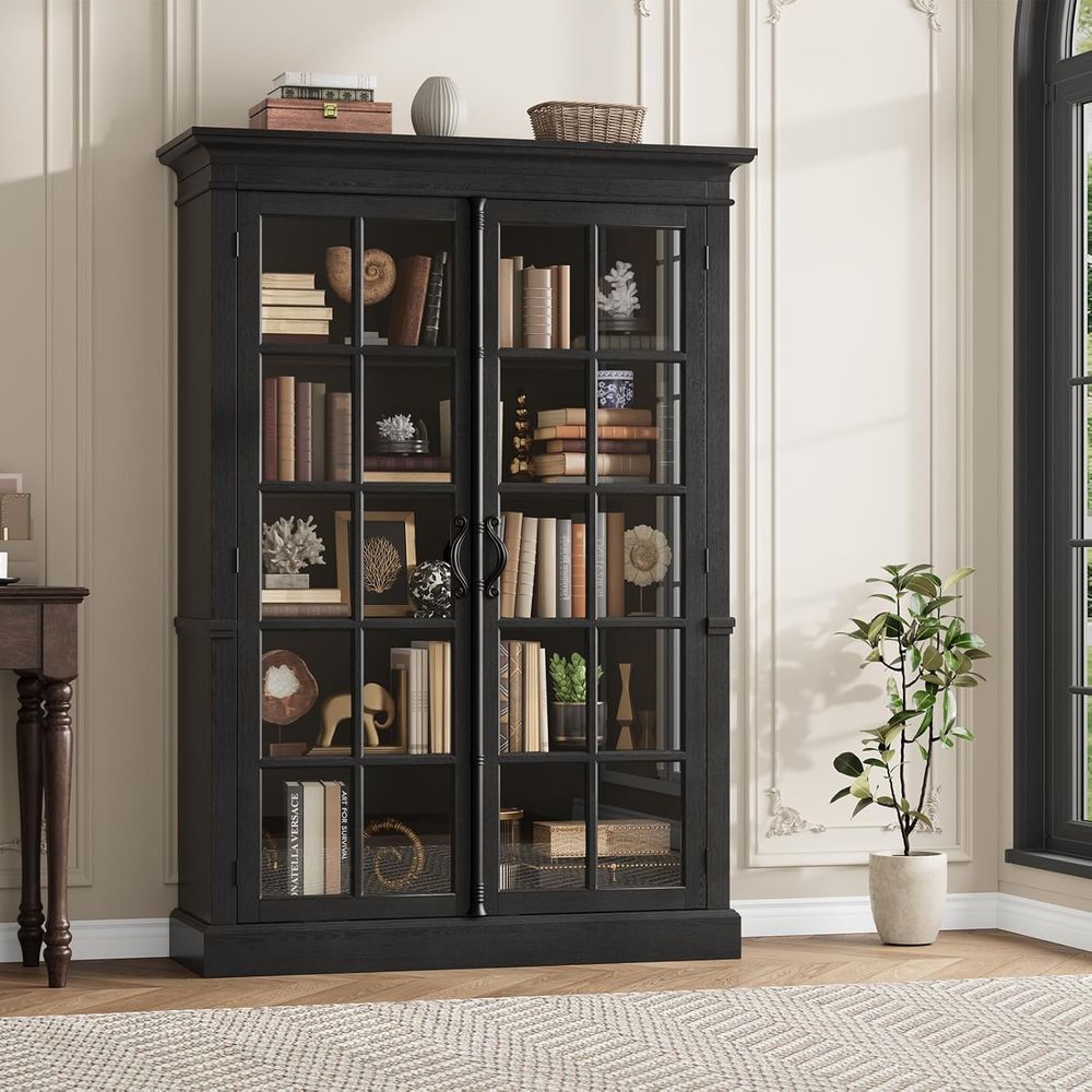 65 Tall Display Cabinet with A - مراجعة Bookcase Wood Shelf وسعره