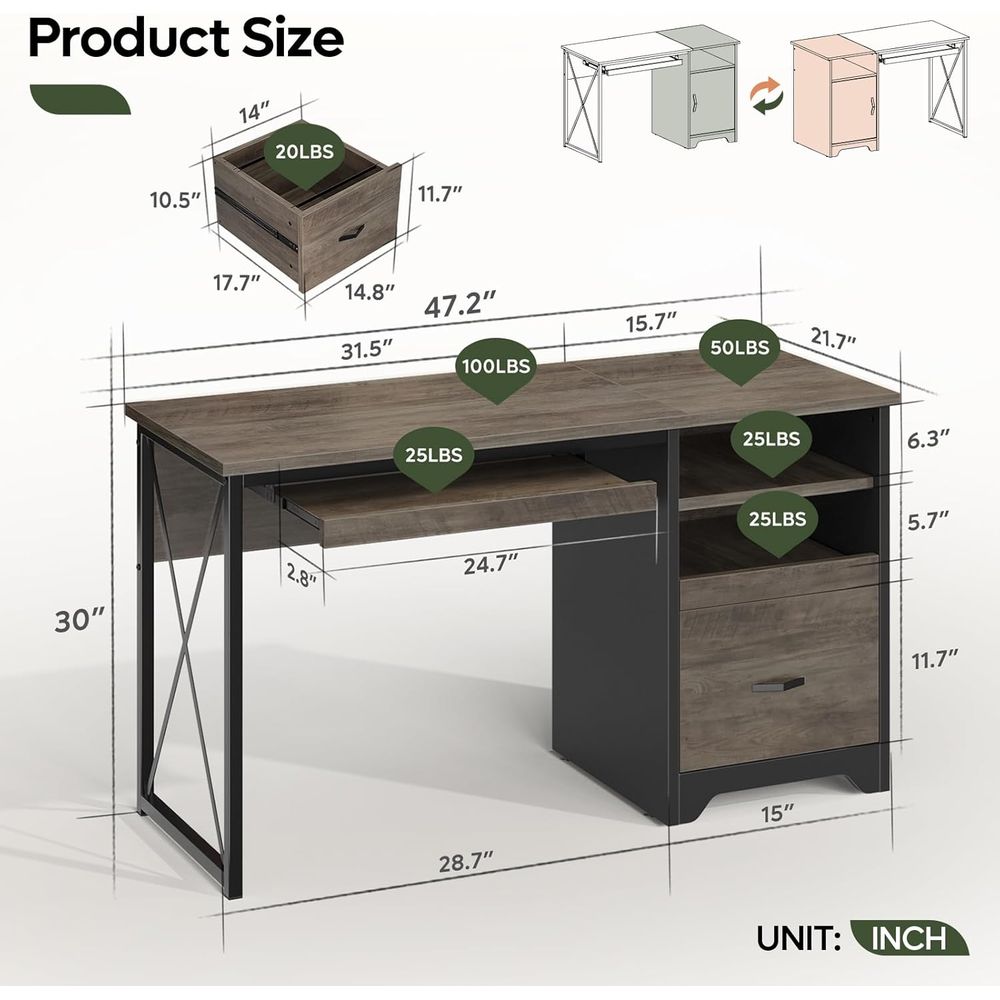 47 Industrial Style Desk with  - مراجعة Home Office Industrial Style وسعره